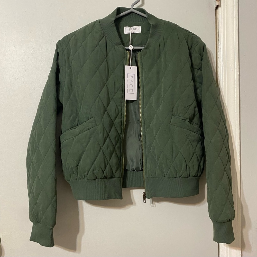 {Sage The Label} Green Quilted Bomber Jacket ~ Size XS - Picture 2 of 16